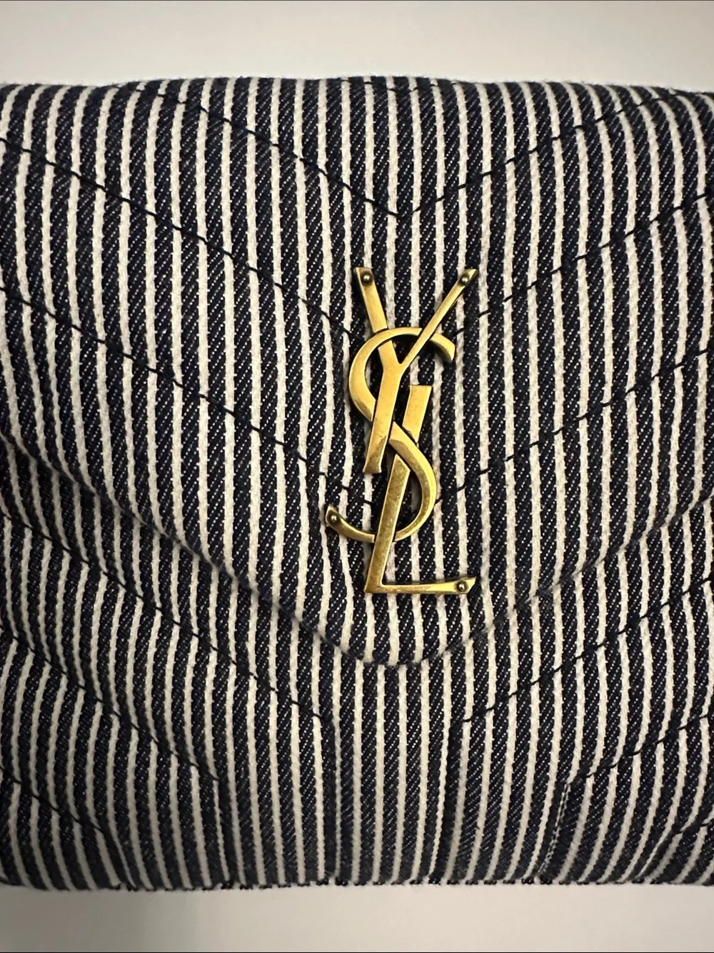 Saint Laurent LouLou Denim Striped Quilted Shoulder Bag with Gold Hardware